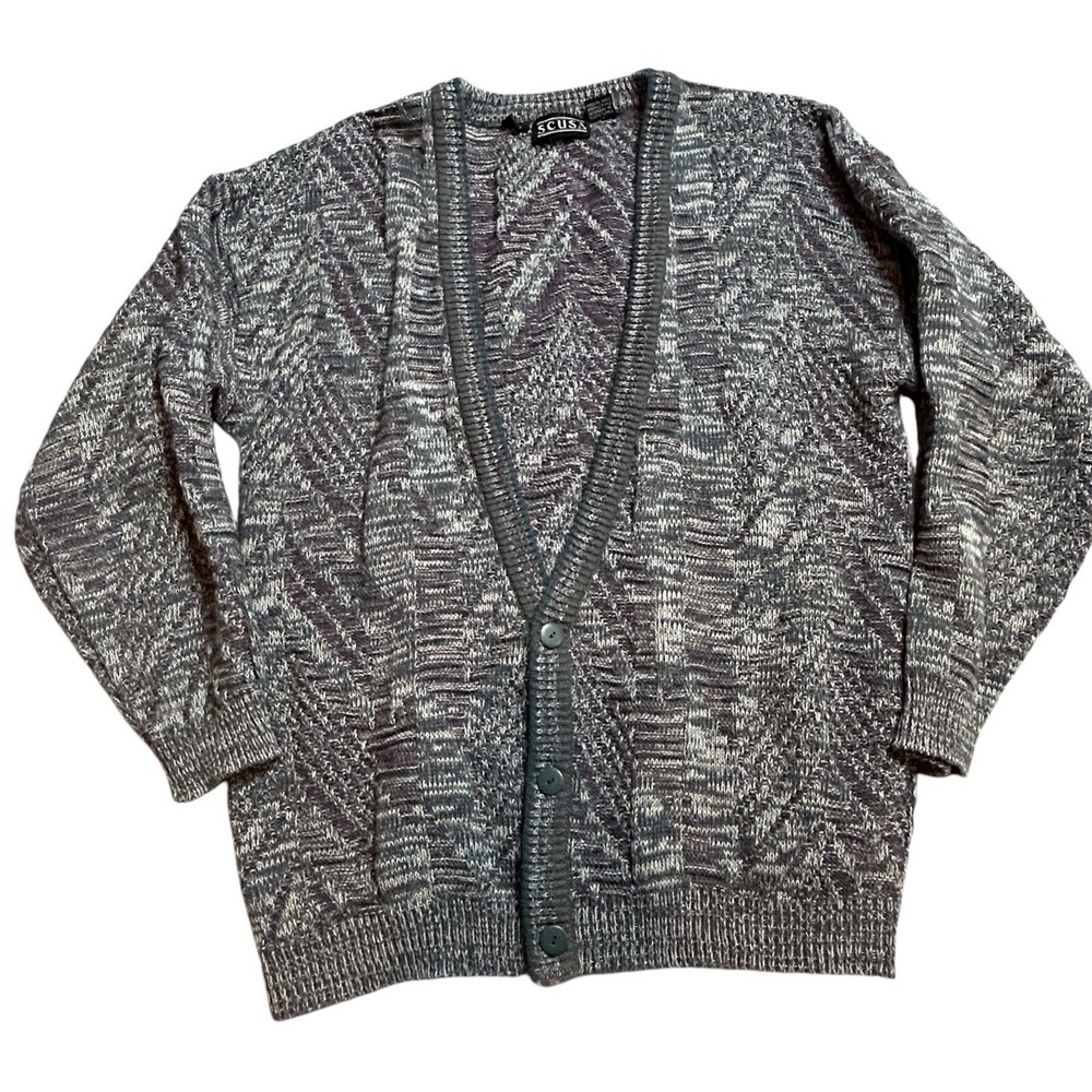 Vtg Cardigan Sweater Mens Sz L Dad Grandpa Kurt Cobain Grunge Wool Blend Gray
